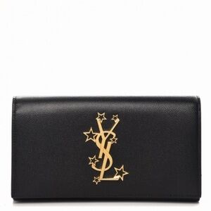 YVES SAINT LAURENT Grain De Poudre Star Studded Monogram Wallet in Black